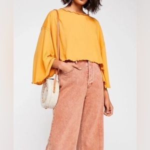 Free People Bird Gang Crop Slouchy Bell-Sleeve Tee in Sunset Yellow Oversized S
